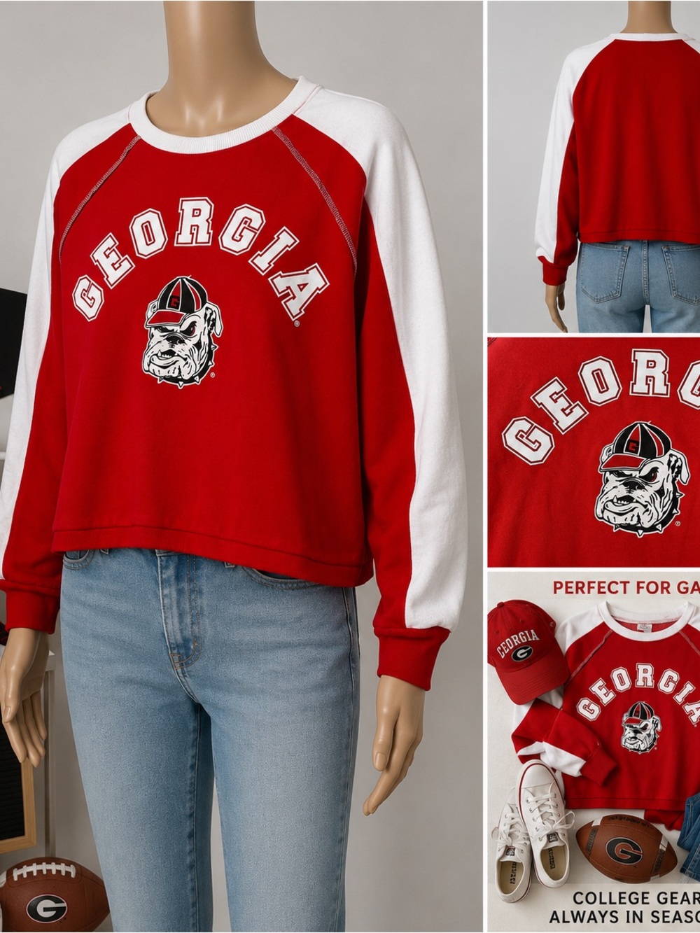 GameDay Couture Georgia Bulldogs Red & White Raglan Sweatshirt NCAA Women’s